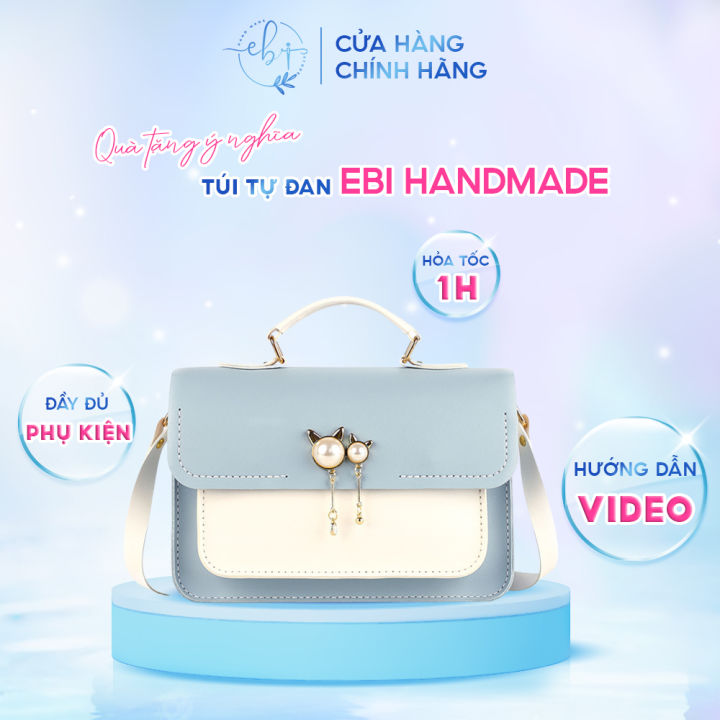 Túi Xách Nữ Handmade, Túi Tự Đan Da PU Phối Màu Mác Đôi Mèo Xinh Xắn ...