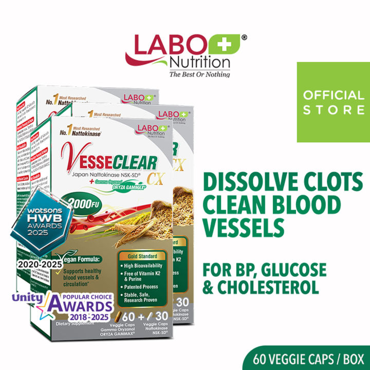[3 Boxes] LABO Nutrition VesseCLEAR CX Nattokinase NSK-SD Supplement ...