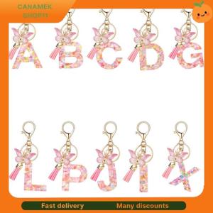 ❣️❣️❣️ English Alphabet Letter Tassels Keychain Pink Butterfly Pendant Key Chain Women Car Key Ring Bag Jewelry Simple Letter Name Gift