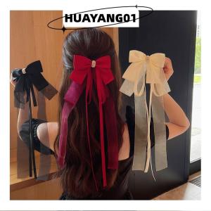 HUAYANG01 [HOT FASHION] New Sweet Large Bowknot Hair Clip For Women Girls Lolita Long Ribbon Solid Hairpin Cute Ponytail Hair Bands Fashion Hair Accessories