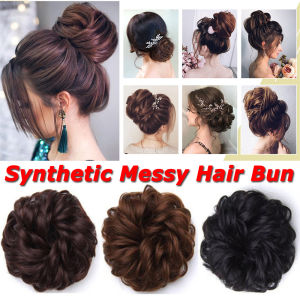 OMQAIO Natural Brown Drawstring Curly Rubber Band Hairpieces Elastic Band Messy Hair Donut Bun Synthetic hair Curly Chignon