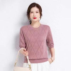 TTQQ Womens Sweater Short Sleeve Round Neck Hollow Thin Top