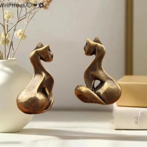 WP💓💛💖 Brass Cat Figurine Vintage Brass Sculpture Desktop Craft Small Ornament Home office Cat Statue Home Decoration