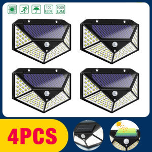 4Pcs Đèn Led Năng Lượng Mặt Trời 100 led cảm ứng chuyển động