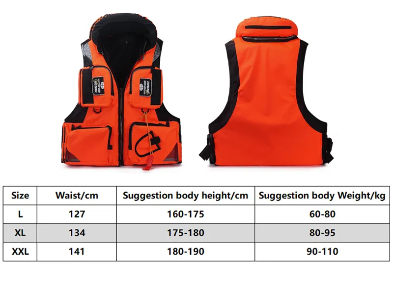 HIKAYA Hooded Life Jackets with Pockets Adults Professional Fishing Life  Vests High Buoyancy Boating Surfing Yacht Lifejacket Sea Rescue Safety Vest