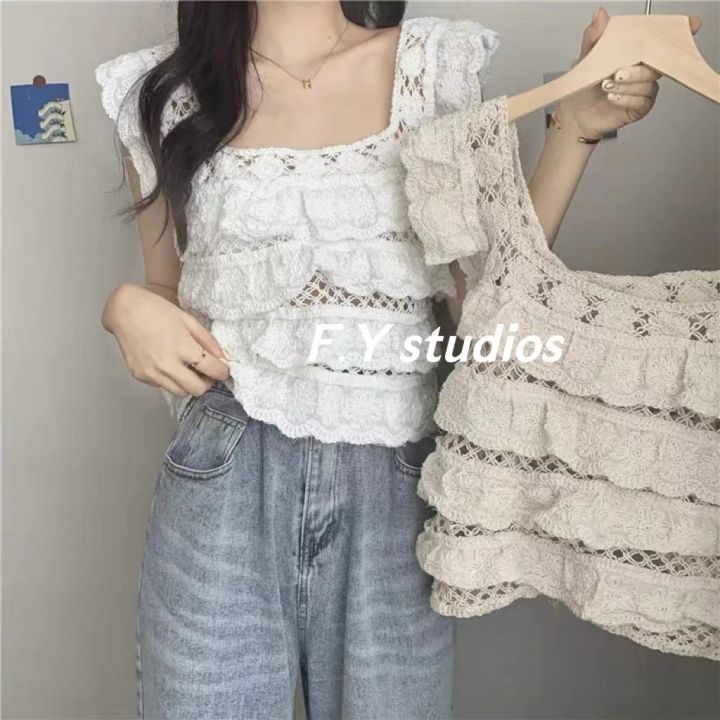 𝙁.𝙔 𝙨𝙩𝙪𝙙𝙞𝙤𝙨 🌸พร้อมส่งจากไทย🌸NO.197 เสื้อแขนกุดลายลูกไม้ น่ารักๆสไตล์สาว ...