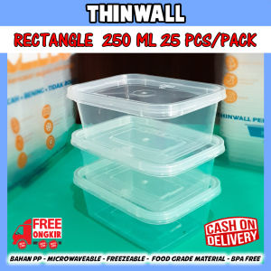 Kotak makan plastik persegi 250ml & tutup / thinwall persegi / Tempat makan / KLIR - ANTI PECAH anti bocor isi 25 pcs