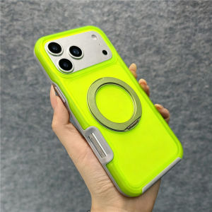 Magnetic Rotating Holder Neon Color Frosted Case For iPhone 18Pro 17Promax 16 17Pro For Magsafe Matte Translucent Hard Cover
