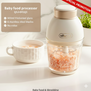 [SG Stock] Bear 0.6L Baby Food Processor | 200W Pure Copper Motor | 6 Sharp Stainless Steel Blades | Thickened Glass Bowl | Professional Meat Grinder