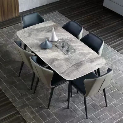 Glossy Sintered Stone Dining Table & Chairs Set Modern Minimalist Rectangular Perfect for Small Space Home
