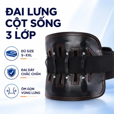 [ĐỦ SIZE] Đai Lưng Cột Sống Thoát Vị Đĩa Đệm Đau Lưng Ngồi Nhiều Chống Gù 3 Lớp Dày Bằng Da Cao Cấp Nhật Bản
