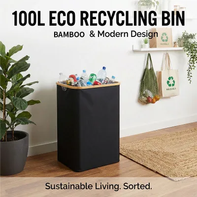 100L Large Recycling Bin with Lid | Foldable Storage Bin with Removable Inner Bag
