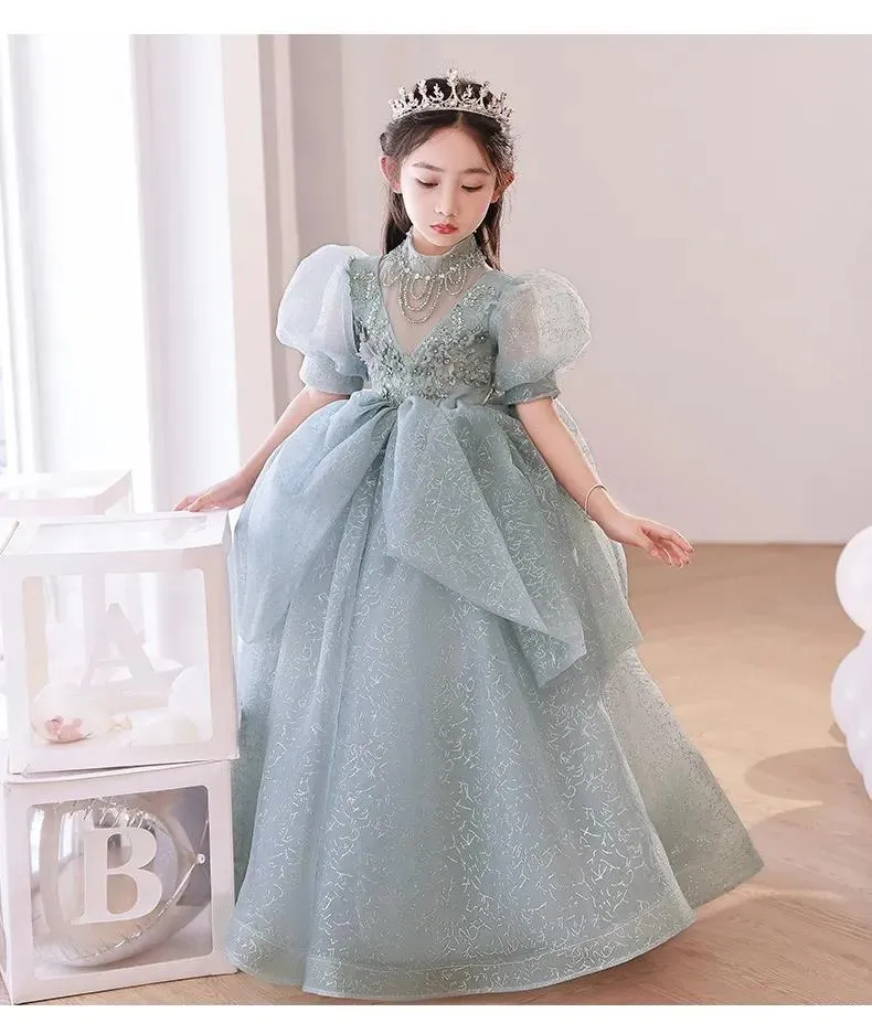 Gray Lace Flower Girl Dresses For Wedding Sequin Tulle Girls