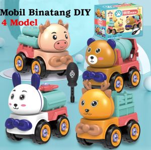 Mainan Anak DIY Bongkar Pasang Merakit Mobil Binatang 4 model dapat OBENG