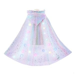 Halloween Costume Cape with LED Light Hooded Cloak Princess Cape Hooded Cape Cosplay Cloak for Kids Little Girls