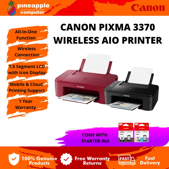 Canon Pixma E3370 Wireless All In One Printer - Black/Red