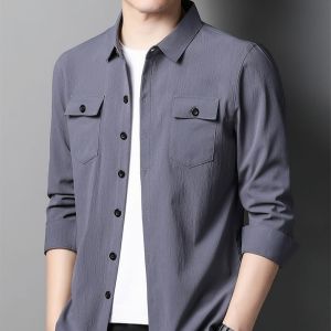 Kemeja pria hitam polos Linen shirt lengan panjang slimfit dewasa distro motif polos