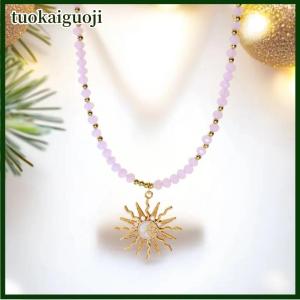 tuokaiguoji Retro Golden-Toned Sun Pendant Necklace For Women Elegant Beaded Chain Choker Neck Statement Party Vintage Jewelry Gift