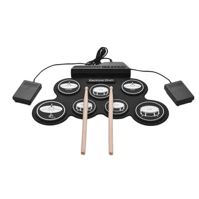 LAB0 new 7 Pads Electric Drum Set Portable Roll Up Drum Kit with Drum Pedals Drum Sticks Gift for Kids Adults