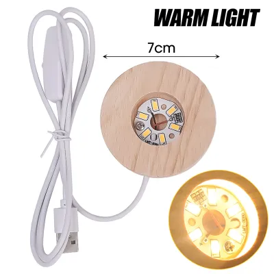 LED Wooden Base Light Luminous USB Lamp Holder for Crystal Ball Glass Resin Art Ornament Stand Home Table Decor Kids Gifts（Dia 5/6/7/8cm）