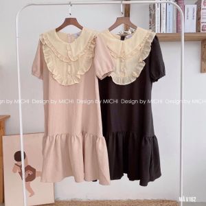 Đầm Đũi Xốp Nhăn Cổ Bèo Sơ Mi Xinh