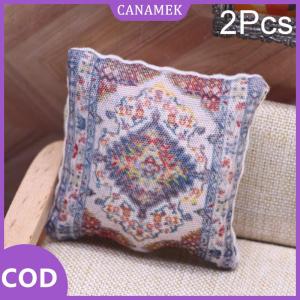 CANAMEK✨ 2pcs 1 12 Dollhouse thu nhỏ đồ nội thất Đồ chơi dễ thương Bohemian gối đệm cho Ghế sofa giường phụ kiện