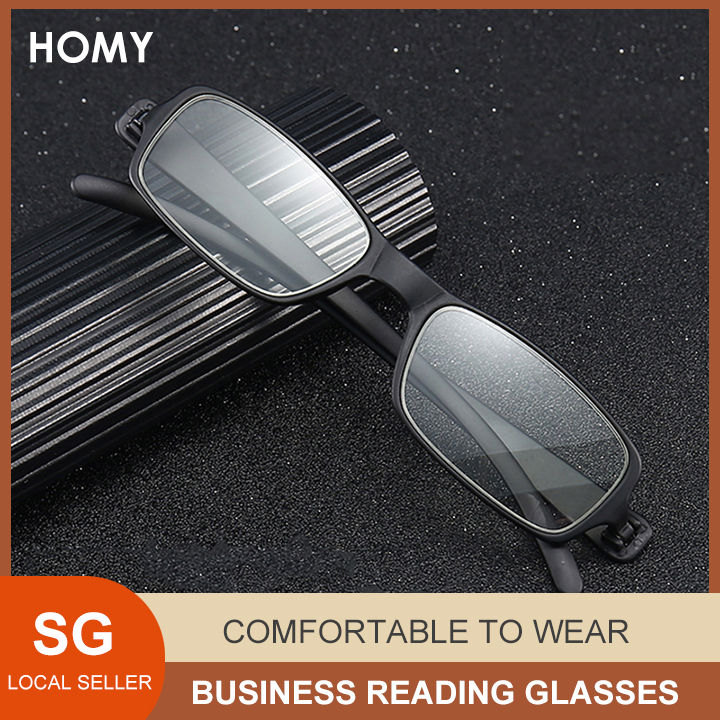 [SG Seller](Gift for parents)HOMY No Metal and No Screw Fashion Reading Glasses For Men Portable Presbyopic Presbyopia Eyewear High-definition Resin Lenses Men Women Anti-fall Wear-resistant Reading Glasses with Free Glasses Case HM9040老花眼镜