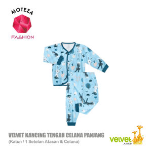 Velvet Junior - Setelan Baju Anak Bayi | Kancing Depan Atasan Panjang Celana Panjang | Piyama Anak Bayi Baby | Starlight | Happy Hopping