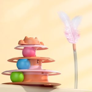 MUNCHX Rotatable Cat Toys Feather Intelligence Training Pet Cat Turntable Balls Interactive Cat Amusement Plate Pet Supplies