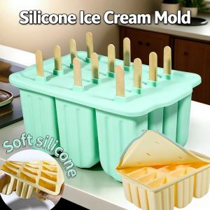 12 Grids Silicone Ice Cream Mold Easy Release Popsicle Tray Food Grade Durable Homemade Ice Maker