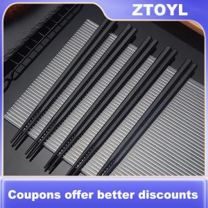 【ZTOYL】 1 cặp hợp kim Trung Quốc đũa thực phẩm Nhật Bản Sushi Gậy tái sử dụng không trượt máy rửa chén an toàn tre hình dạng thực phẩm cấp đũa