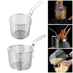 RESIGH FASHION 1Pcs 304 Stainless Steel Deep Frying Basket with Handle Chip Serving Strainer Mesh for Dumplings French Fries Chip Filter Fryer