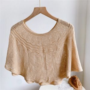 Ice Silk Knitted Hollow Shawl Women Vintage Crochet Lace Shawls Breathable sun protection Collar Shawl Summer
