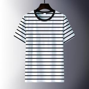 Kaos Stripe Pria Cotton CVC: Atasan Garis Garis Casual L XL