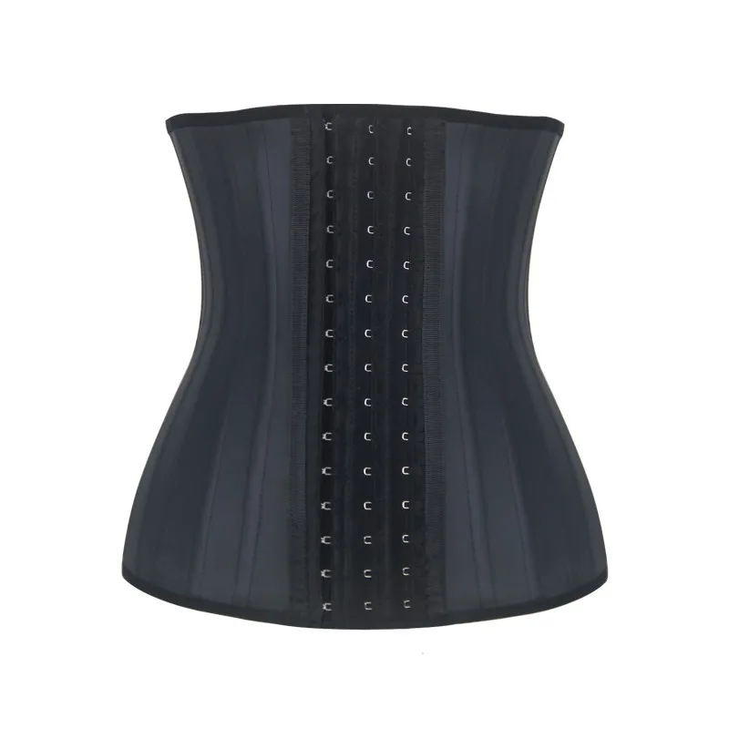 ❉Waist Trainer 25 Boned 3 Row Latex Corset Regular Length Waist Trimmer  Body Shaper in Black☟