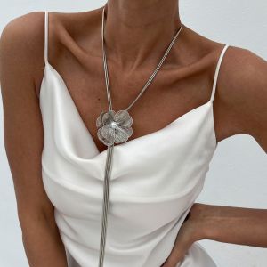 MOLISAN พู่ยาวๆ สร้อยคอจี้ไม้กางเขน โรแมนติกโรแมนติก ดอกไม้ประดับดอกไม้ โซ่กระดูกไหปลาร้า ทันสมัยและทันสมัย สังกะสีอัลลอยด์ สร้อยคอมุกเทียม ของขวัญสำหรับเด็ก