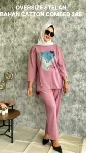 one set setelan 2in1 terbaru cotton combad / one set oversize wanita terbaru 2022