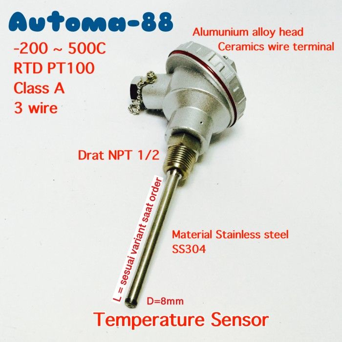 Industrial RTD PT-100 Temperature Sensor drat 1/2 Inch NPT Male PT100 ...