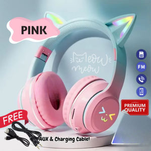 NEW Fon inga Trendy LED Cat Ear Headset Bluetooth 5.1 inga Kucing Bass Mantap Mikrofon Wireless Gaming Headphone