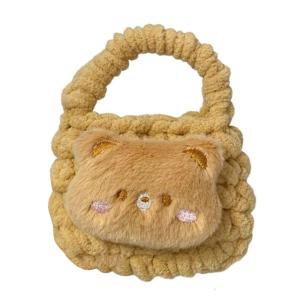 Mini Capybara Keychain Holder Bag Soft Furry Earphone Case Cute Knitting Bear Designs Storage Bags for Kids and Teens