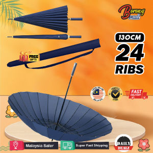 24 Ribs Long Handle Big Umbrella Anti-UV Sun Rainstorm Protector Large Surface Parasol / Payung Besar