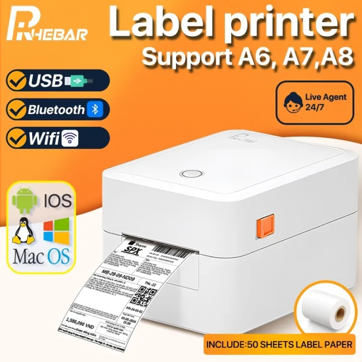 Rhebar COD Label Printer A6 +USB/WIFI/Bluetooth Waybill Barcode Shipping Label Consignment Note Bluetooth Printer AWB
