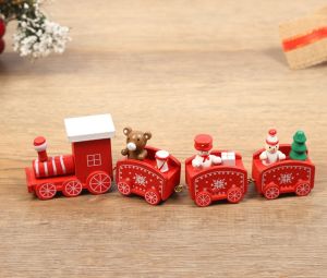 Wooden Christmas Decor Mini Train Nonwoven Home Ornament Table Desktop Toy Gift