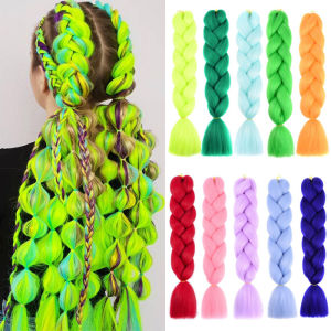 24Inch Synthetic Jumbo Braids Crochet Prestretched Hair Pink Purple Braiding Hair Extensions For Women