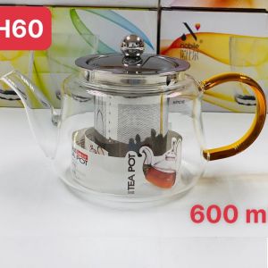 Ấm Pha Trà Thủy Tinh Chịu Nhiệt 600 ml Có Lõi Lọc inox 304 Quai Vàng Cao Cấp
