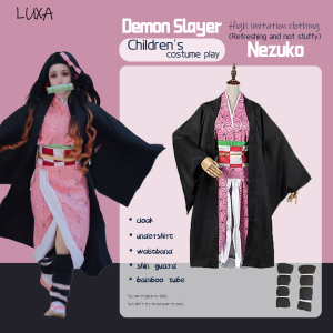 LUXA Kids Anime Demon Slayer Kimetsu no Yaiba Nezuko Cosplay Wigs Kimono Cosplay Costume