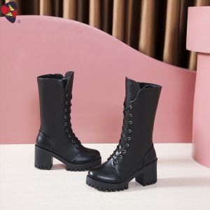 Katerina Fashion Korean Knee Zipper Boots Shoes Heeled For Women #K-373