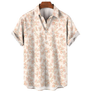 AMLIY Hawaiian Shirt Men Leaf Printed Beach Blouse Casual Shirts Short Sleeve Men