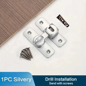 1Set Aluminum Door Lock-No-DrillAnti-TheftRight Angle Slide Latch90°/180° Adjustable Sliding Bolt