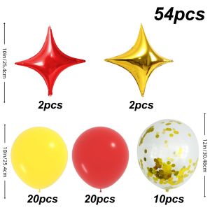 54pcs balloon set red and yellow themed balloons with four-pointed star foil suitable for creating a romantic Christmas atmosphere birthday parties outdoor party decorations proposals grand openings and other party balloon decorations.